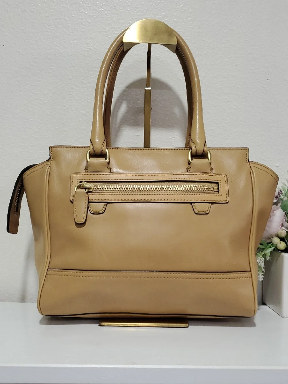 Coach Tan Leather Tote with Tassel Charm